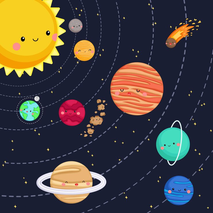 Vetor todo o sistema solar com planetas e estrelas
