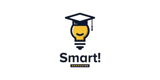 Toga cap com lâmpada educação smart graduate college study com lâmpada vector logo design