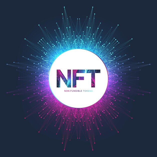 Token não fungível NFT. Ícone de tokens não fungíveis cobrindo o conceito NFT. Vetor de logotipo de símbolo de tecnologia de alta tecnologia.