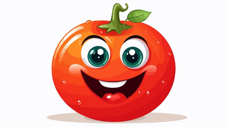 Vetor tomate alegre com olhos e boca expressivos ilustração de desenho animado
