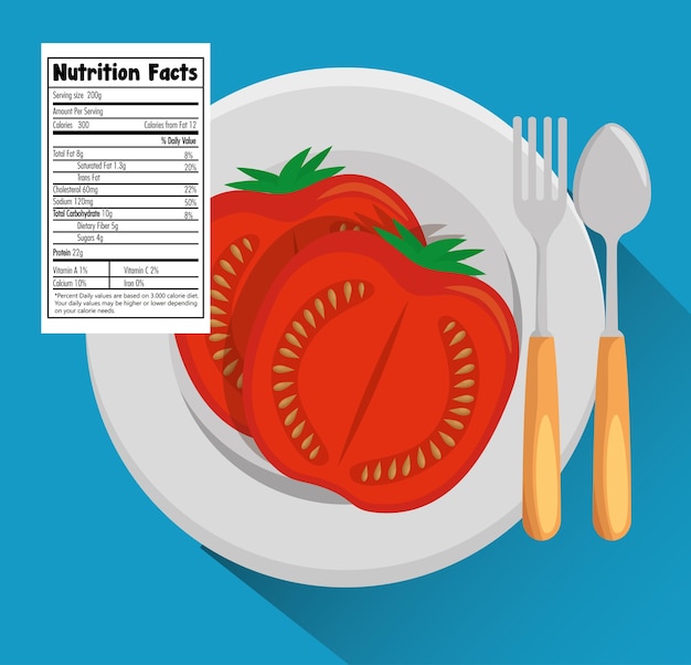 Tomate com fatos de nutrição vector design ilustração