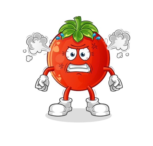 Tomate mascote muito zangado. vetor de desenho animado