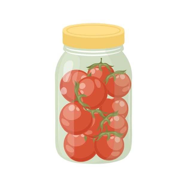 Tomates de cereja marinados em um frasco de vidro Vegetais enlatados Ilustração em fundo branco