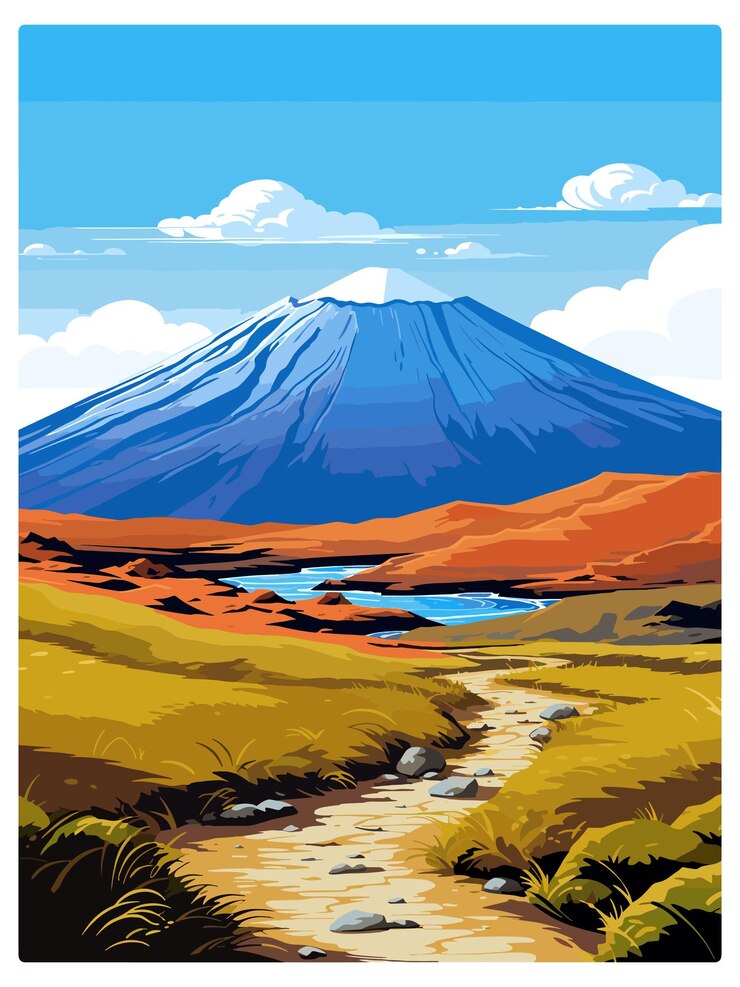 Vetor tongariro alpine crossing poster de viagem vintage souvenir cartão postal pintura de retrato ilustração wpa