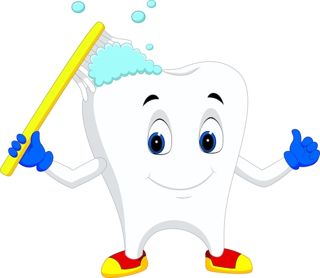 Tooth cartoon holding toothbrush