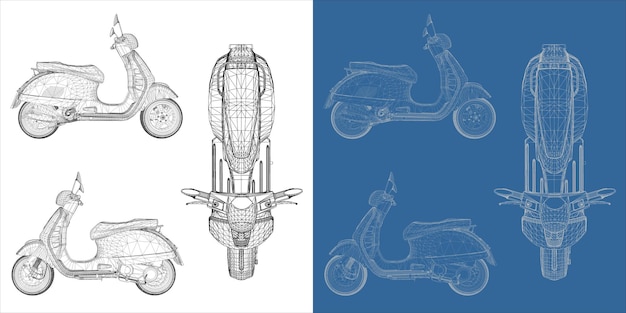 Vetor top view retro classic motorcycle scooter matic ilustração vetorial detalhada cor branca isolada