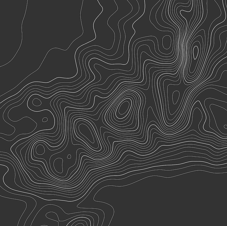 Vetor topografia vetorial de contornos cinzentos ilustração vetorial de contorno geográfico de montanha textura de padrão topográfico mapa em terreno vetorial elevação linhas de altura de contorno gráfico