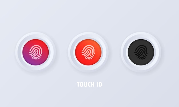 Vetor toque no botão de identificação em estilo 3d e conjunto de ícones de impressão digital ou scanners