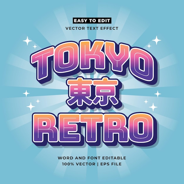 Vetor tóquio japão y2k streetwear slogan colorido tipografia efeito de texto editável estilo de modelo de desenho animado 3d