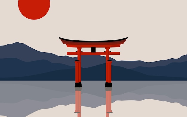 Vetor torii portão fundo japonês em estilo de design plano