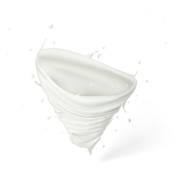 Vetor tornado de jato espiral de leite ou creme 3d torcido no ar