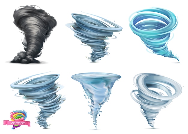 Tornado. furacão. conjunto de ilustração vetorial 3d