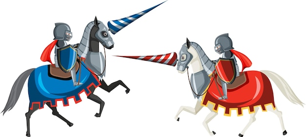 Vetor torneio de justa de cavaleiro medieval em fundo branco