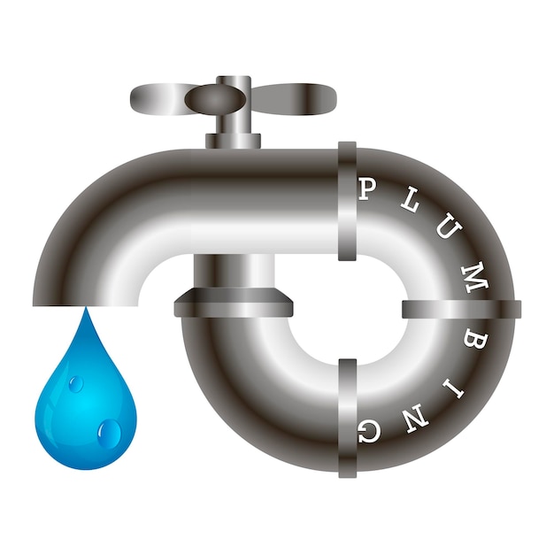 Vetor torneira de metal e uma gota de água design para reparo e serviço de encanamento