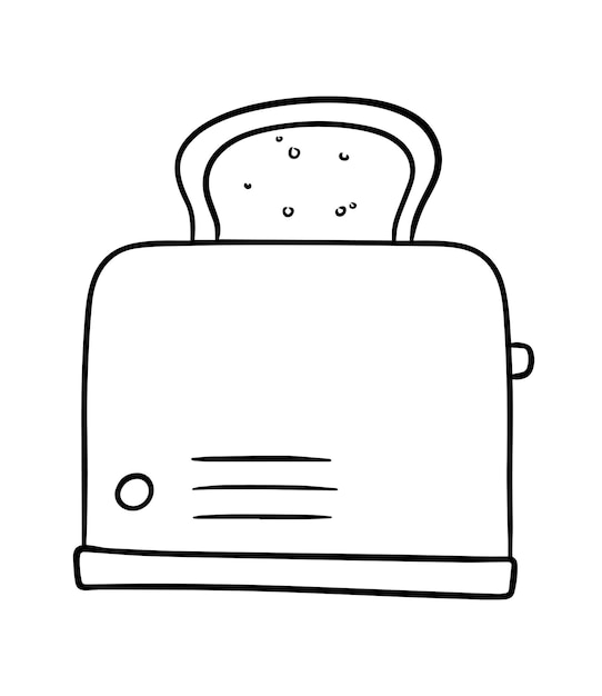 Torradeira elétrica para torrar pão, técnica de produto de padaria, doodle line cartoon coloring
