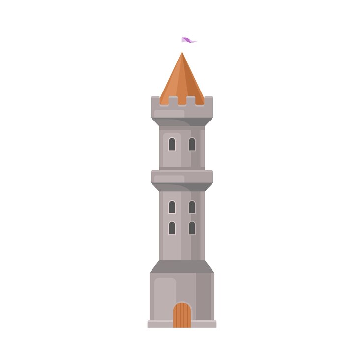 Vetor torre de castelo cinza com uma ilustração vetorial de telhado marrom em um fundo branco