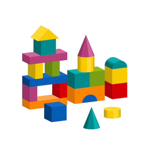 Torre de construção de brinquedo de blocos coloridos, castelo, casa