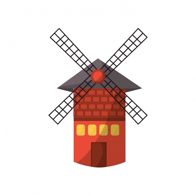 Ícone Isolado Da Construção Do Moinho De Vento Medieval De Holland