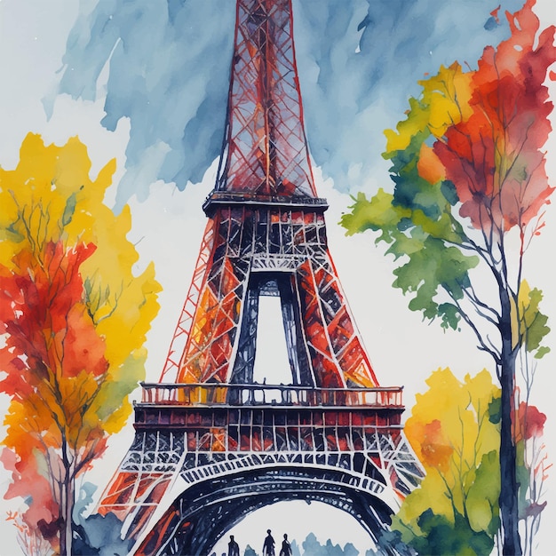 Vetor torre eiffel em aquarela