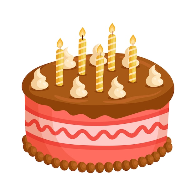 Torta de aniversário doce com ilustração de velas em fundo branco