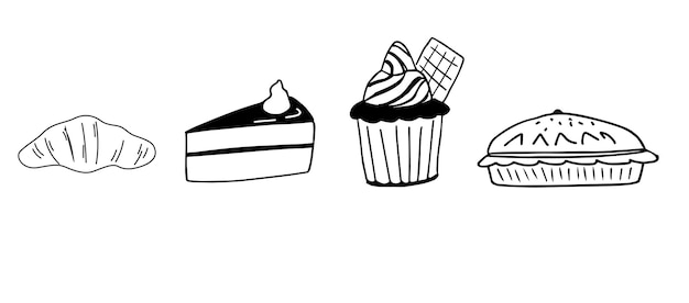 Torta de sobremesa grátis cupcake torta de pão conjunto vetor lindo ícone ilustração clip art