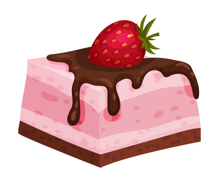Vetor torta doce fatia sobremesa deliciosa com chocolate creme e ilustração vetorial de morango fresco em fundo branco