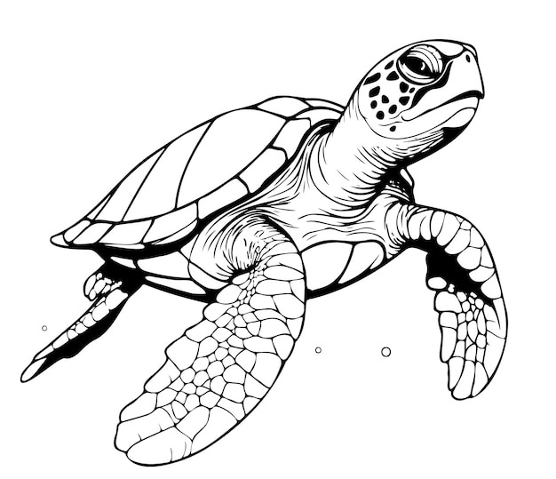 Vetor tortuga marinha desenhada à mão em estilo de gravura esboço animais subaquáticos ilustração vetorial