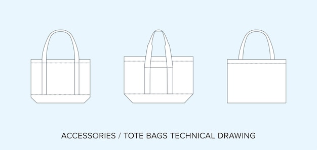 Vetor tote bags desenho técnico acessório projeto para designers de moda