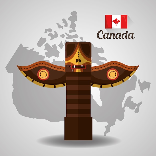 Totem tradicional canadense no mapa