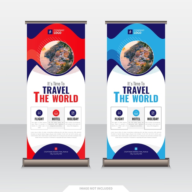 Tour e viagem roll up banner template premium vector