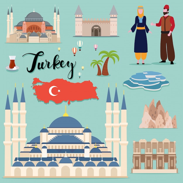 Vetor tourist turkey travel coleção definida