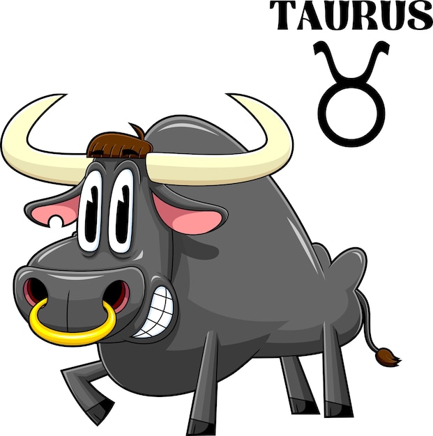 Vetor touro personagem de desenho animado horóscopo signo do zodíaco vector ilustração desenhada à mão