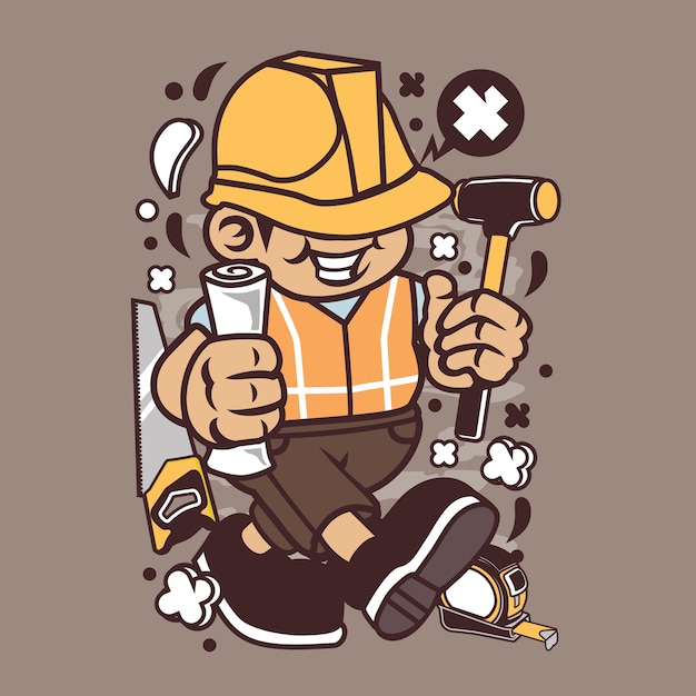 Trabalhador da construção civil garoto cartoon