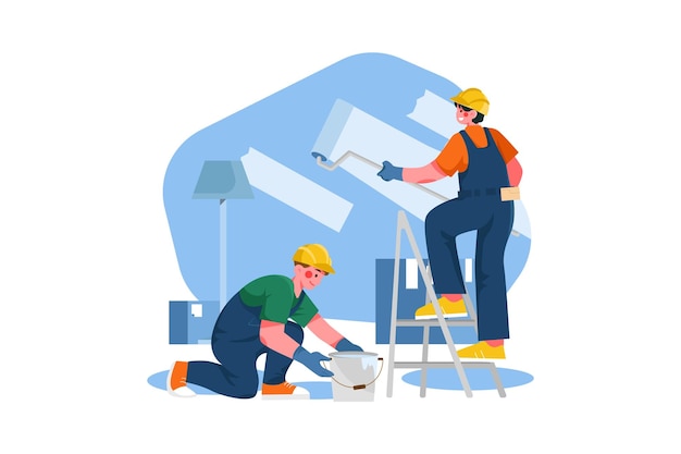 Trabalhador da construção civil pintando a parede