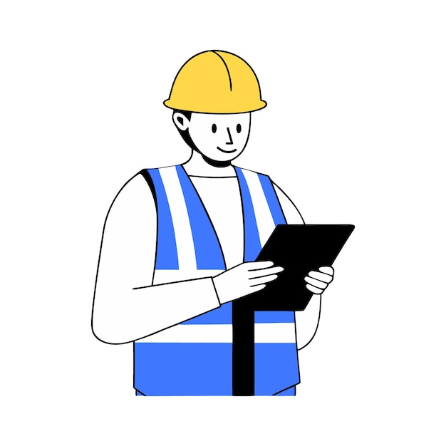 Trabalhador da construção com ilustração do conceito do caderno