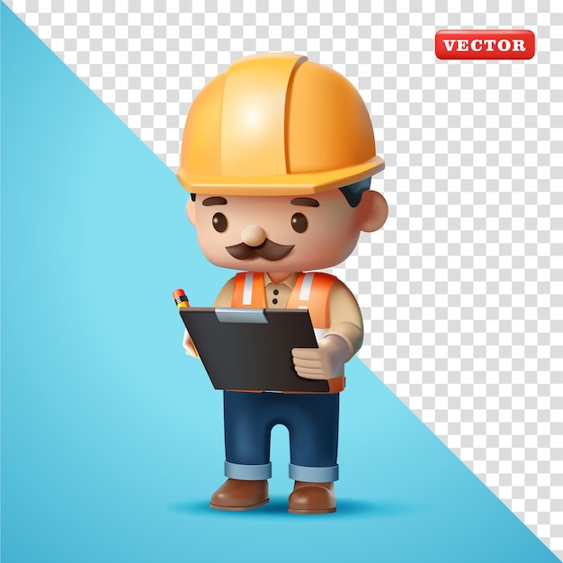 Trabalhador da construção escrevendo no caderno 3D vetorial