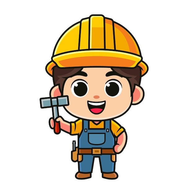 trabalhador de construção de desenho animado segurando um martelo