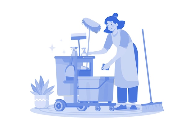 Trabalhador de limpeza feminino com equipamento de limpeza