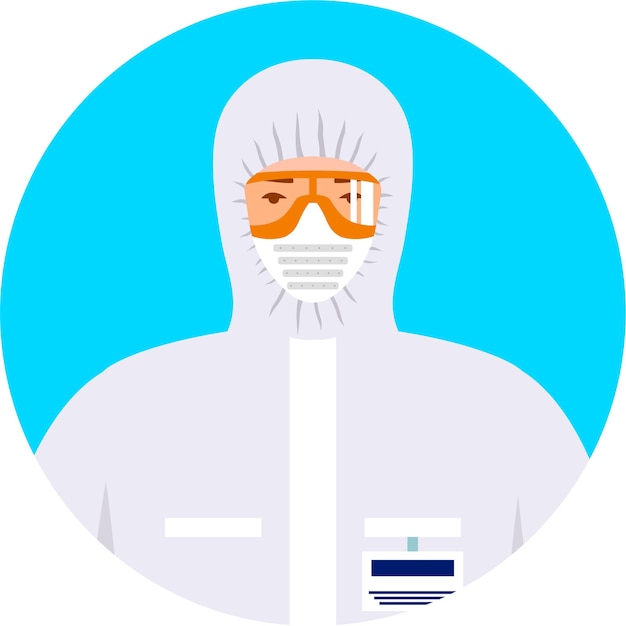 Trabalhador em traje de proteção contra risco biológico de radiação Capacete e máscara de gás Respirador Personagem Avatar