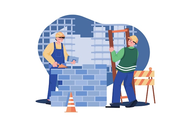 Trabalhadores da construção civil construindo uma casa