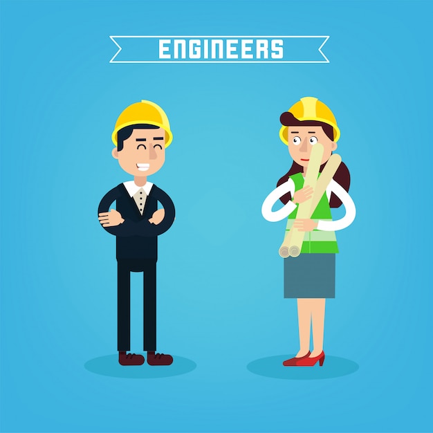 Trabalhadores da construção. engenheiro e gerente de projetos. engenharia de construção. ilustração vetorial