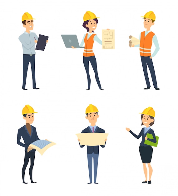 Trabalhadores industriais. Arquiteto e engenheiro masculino e feminino