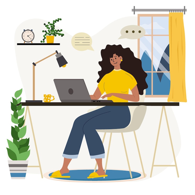 Vetor trabalhando em casa ilustração vetorial de estilo plano carreira online ilustração de espaço de coworking