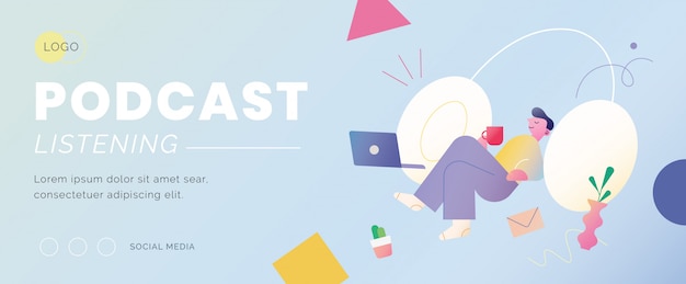 Trabalhar em casa e banner de podcasting