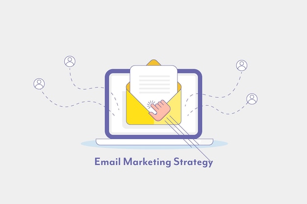 Trabalho de arte de linha de estratégia de marketing por e-mail