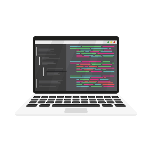 Vetor trabalho de codificação e programação em um laptop