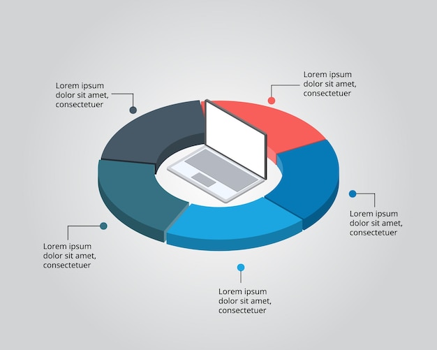 Trabalho de plano de negócios com modelo de laptop para infográfico para apresentação de 5 elementos