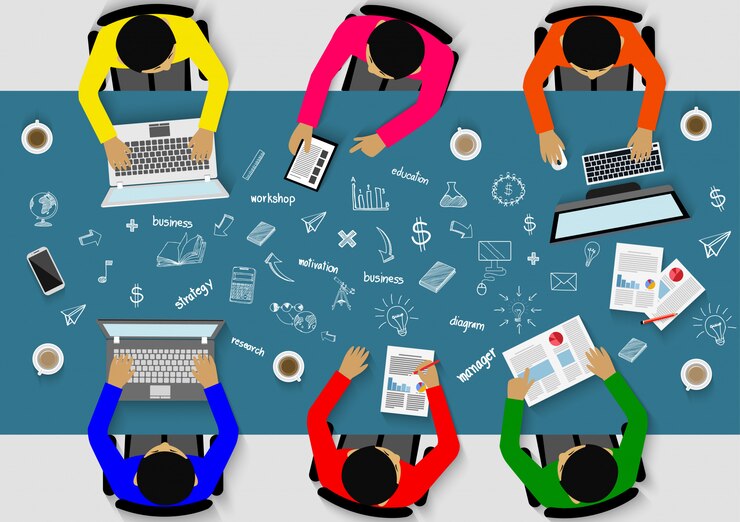 Vetor trabalho em equipe de negócios com organização