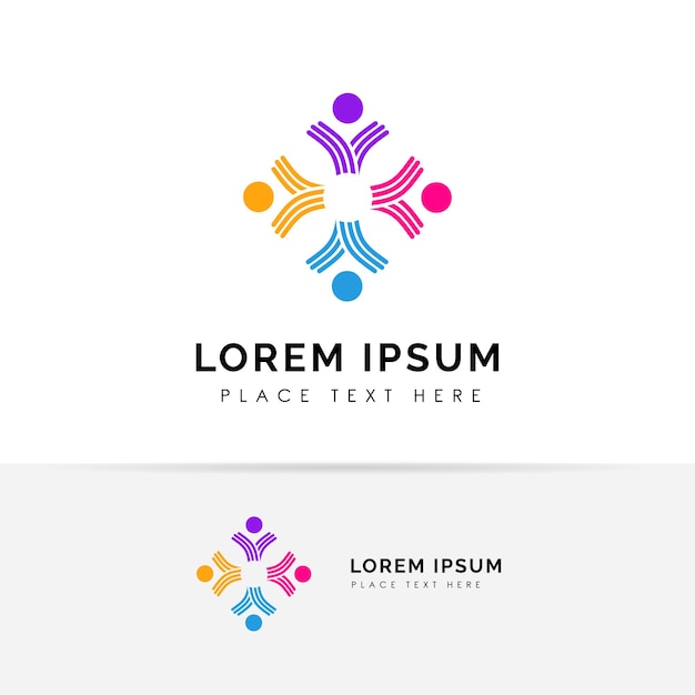 Trabalho em equipe e vetor de design de logotipo da comunidade. adoção e modelo de design de logotipo de rede social