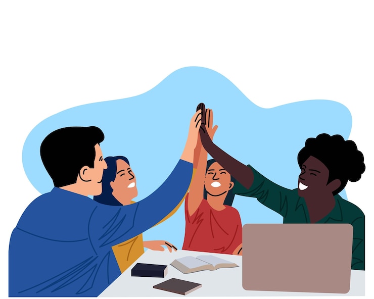 Vetor trabalho em equipe ou mãos diversas alcançando a unidade reunião de trabalho em equipe de alto cinco